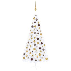 Künstlicher Halber Weihnachtsbaum mit LEDs & Kugeln Weiß 210 cm