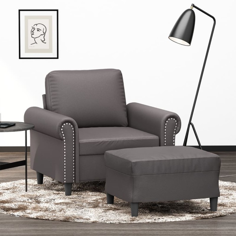 vidaXL Sessel mit Hocker Grau 60 cm Kunstleder vidaXL Sessel mit Hocker Grau 60 cm Kunstleder