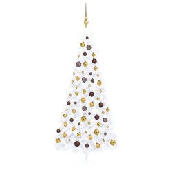 Künstlicher Halber Weihnachtsbaum mit LEDs & Kugeln Weiß 240 cm