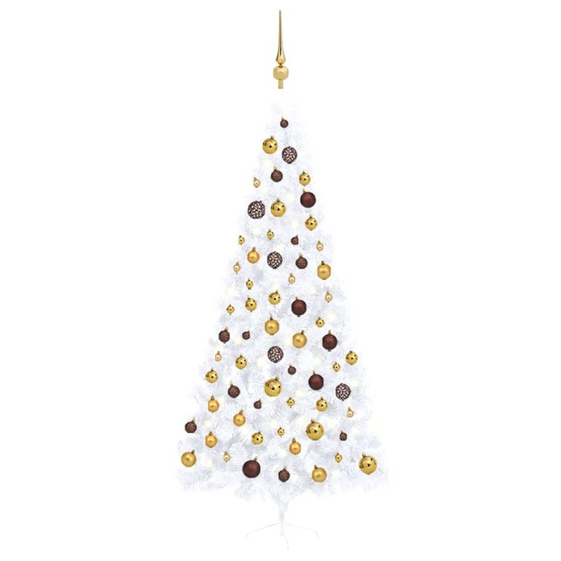 Künstlicher Halber Weihnachtsbaum mit LEDs & Kugeln Weiß 240 cm Künstlicher Halber Weihnachtsbaum mit LEDs & Kugeln Weiß 240 cm