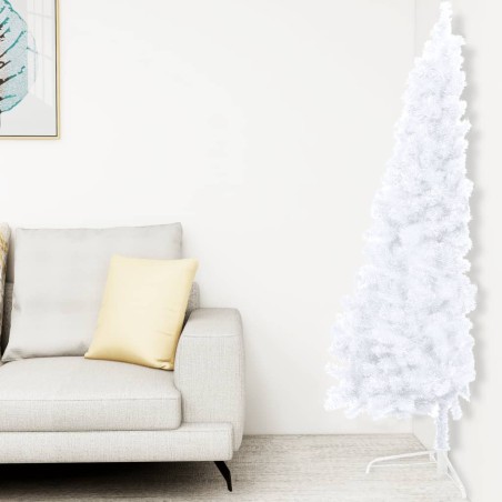 Künstlicher Halber Weihnachtsbaum mit LEDs & Kugeln Weiß 240 cm