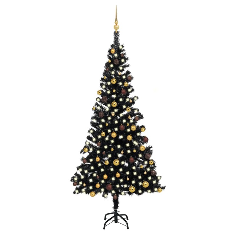 Künstlicher Weihnachtsbaum mit LEDs & Kugeln Schwarz 210 cm PVC Künstlicher Weihnachtsbaum mit LEDs & Kugeln Schwarz 210 cm PVC
