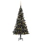 Künstlicher Weihnachtsbaum mit LEDs & Kugeln Schwarz 210 cm PVC Künstlicher Weihnachtsbaum mit LEDs & Kugeln Schwarz 210 cm PVC