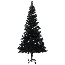 Künstlicher Weihnachtsbaum mit LEDs & Kugeln Schwarz 210 cm PVC
