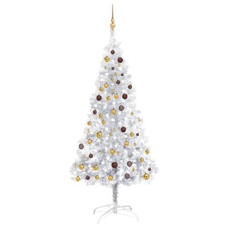vidaXL Künstlicher Weihnachtsbaum Beleuchtung & Kugeln Silber 210 cm
