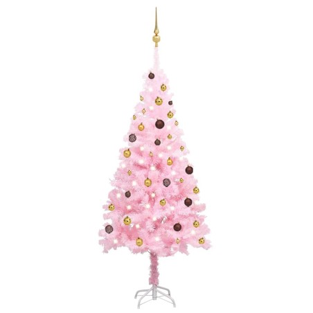 Künstlicher Weihnachtsbaum mit LEDs & Kugeln Rosa 180 cm PVC
