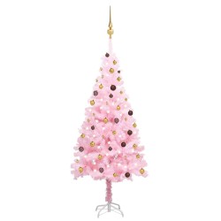 Künstlicher Weihnachtsbaum mit LEDs & Kugeln Rosa 210 cm PVC