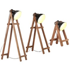 vidaXL Stehlampen 3 Stk. Schwarz E27 Mango Massivholz 