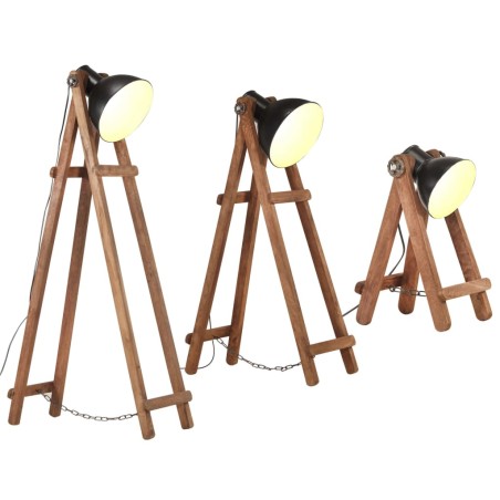 vidaXL Stehlampen 3 Stk. Schwarz E27 Mango Massivholz 