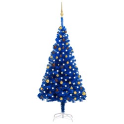 Künstlicher Weihnachtsbaum mit LEDs & Kugeln Blau 180 cm PVC