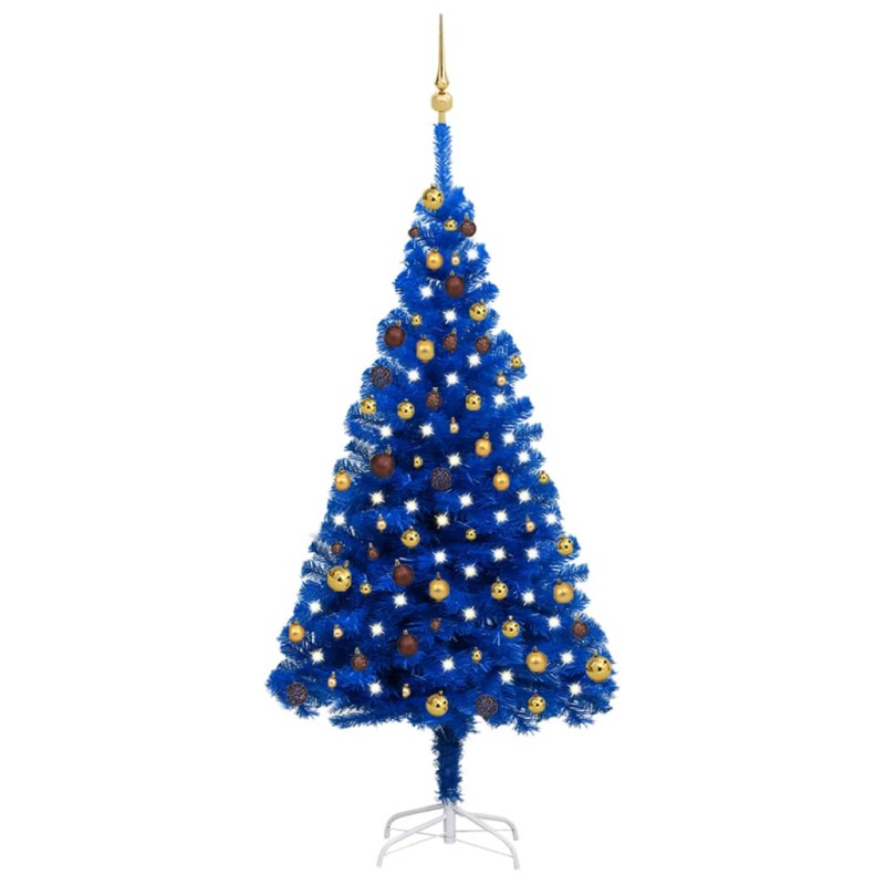 Künstlicher Weihnachtsbaum mit LEDs & Kugeln Blau 180 cm PVC Künstlicher Weihnachtsbaum mit LEDs & Kugeln Blau 180 cm PVC