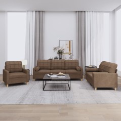 vidaXL 3-tlg. Sofagarnitur mit Kissen Braun Stoff