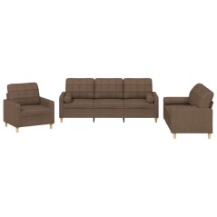 vidaXL 3-tlg. Sofagarnitur mit Kissen Braun Stoff
