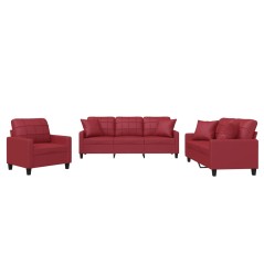 vidaXL 3-tlg. Sofagarnitur mit Kissen Weinrot Kunstleder