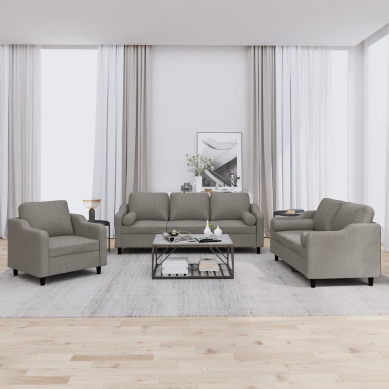vidaXL 3-tlg. Sofagarnitur mit Kissen Taupe Stoff vidaXL 3-tlg. Sofagarnitur mit Kissen Taupe Stoff