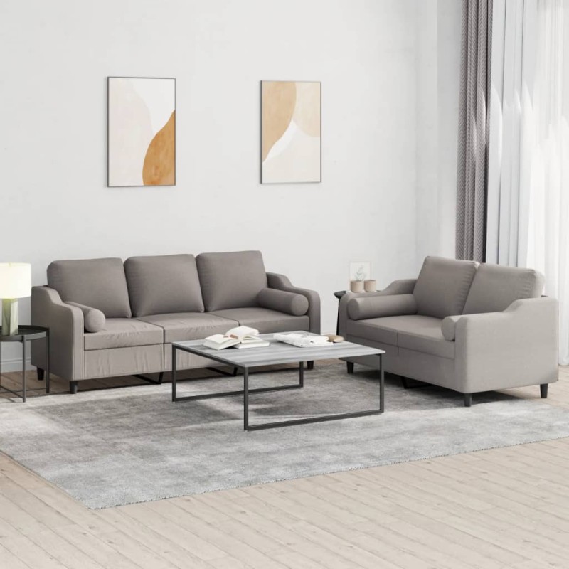 vidaXL 2-tlg. Sofagarnitur mit Kissen Taupe Stoff vidaXL 2-tlg. Sofagarnitur mit Kissen Taupe Stoff