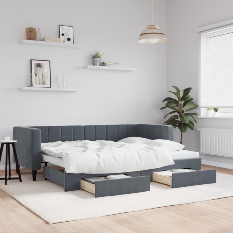 vidaXL Tagesbett Ausziehbar mit Schubladen Dunkelgrau 80x200 cm Samt vidaXL Tagesbett Ausziehbar mit Schubladen Dunkelgrau 80x200 cm Samt
