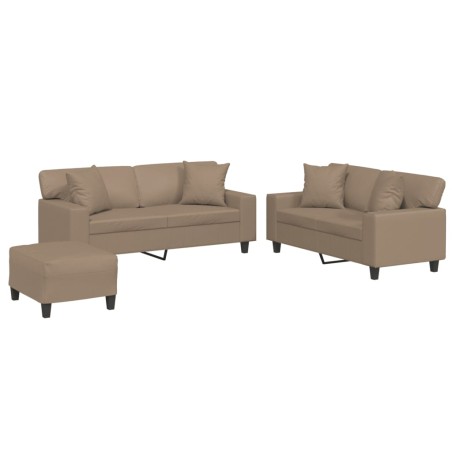 vidaXL 3-tlg. Sofagarnitur mit Kissen Cappuccino-Braun Kunstleder