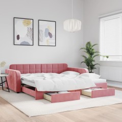 vidaXL Tagesbett Ausziehbar mit Schubladen Rosa 100x200 cm Samt