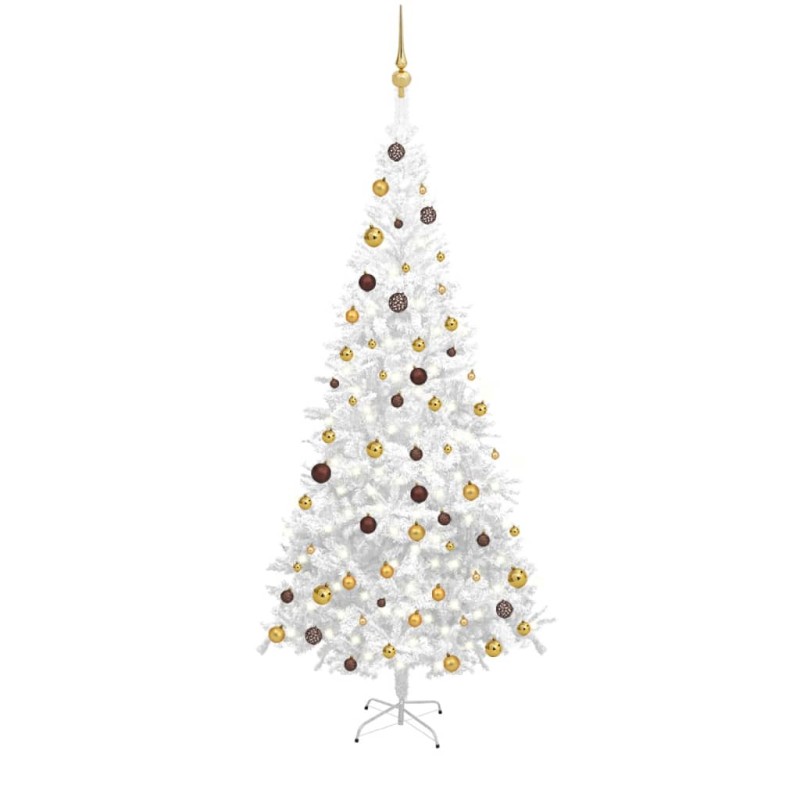 Künstlicher Weihnachtsbaum mit LEDs & Kugeln L 240 cm Weiß Künstlicher Weihnachtsbaum mit LEDs & Kugeln L 240 cm Weiß