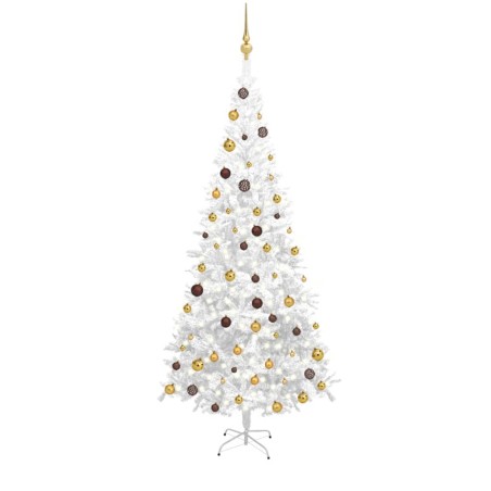 Künstlicher Weihnachtsbaum mit LEDs & Kugeln L 240 cm Weiß
