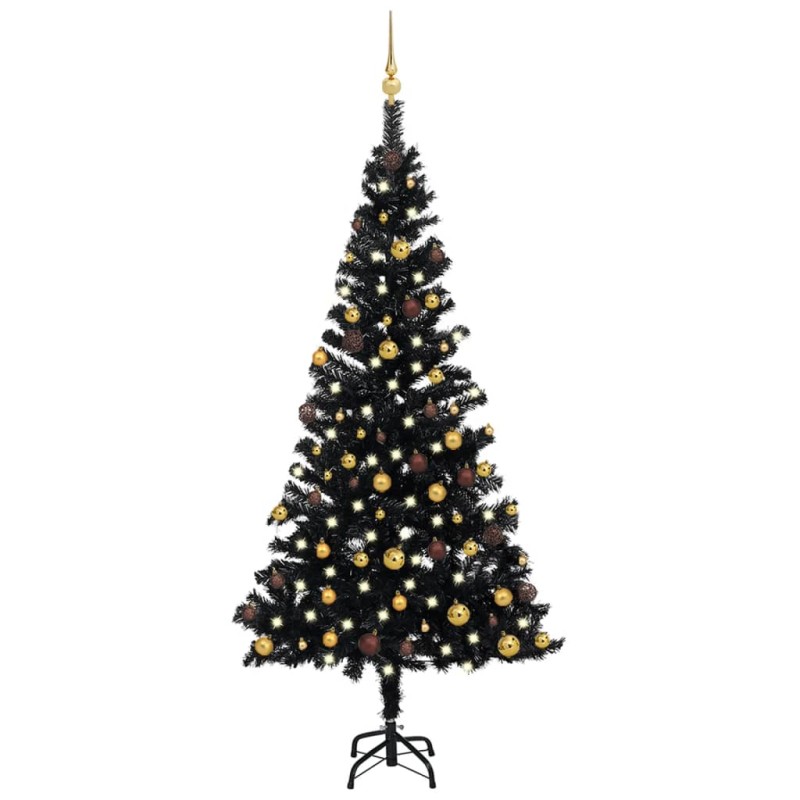 Künstlicher Weihnachtsbaum mit LEDs & Kugeln Schwarz 150 cm PVC Künstlicher Weihnachtsbaum mit LEDs & Kugeln Schwarz 150 cm PVC