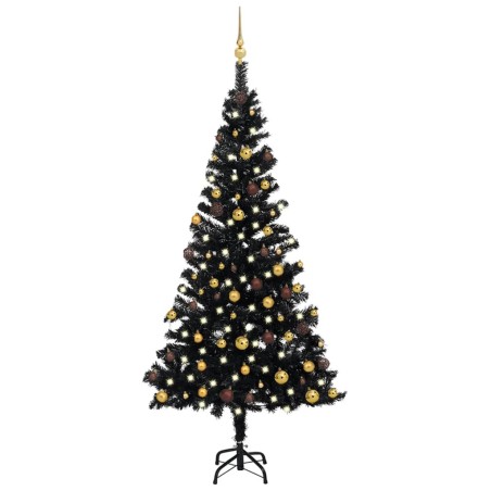 Künstlicher Weihnachtsbaum mit LEDs & Kugeln Schwarz 150 cm PVC