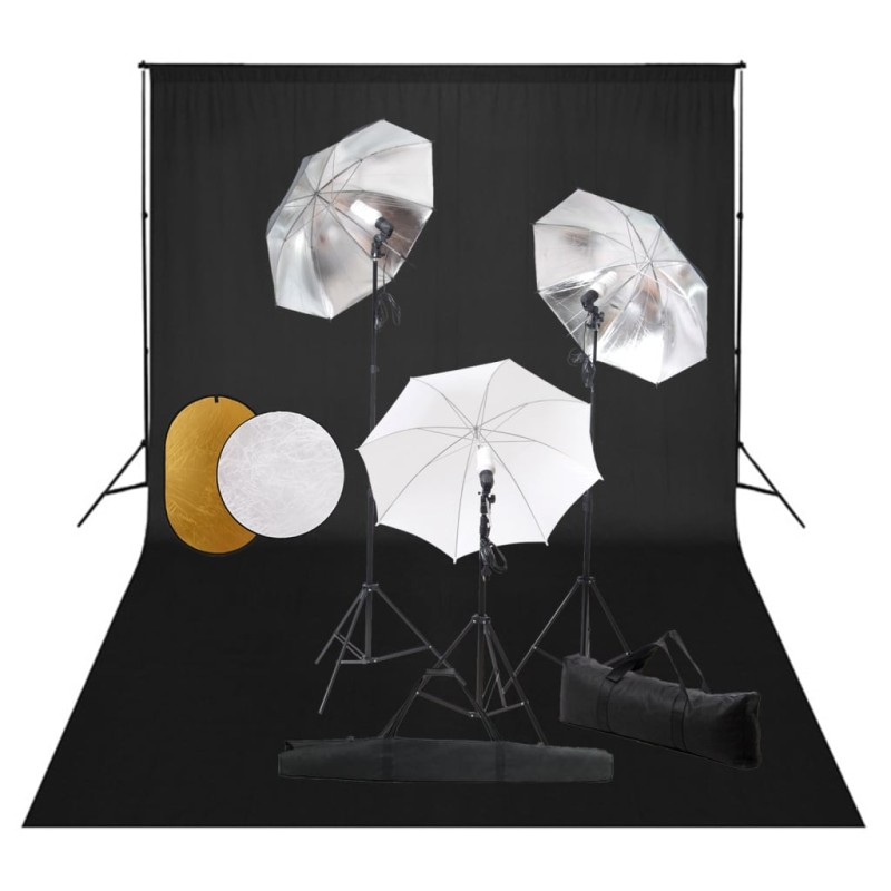 vidaXL Fotostudio-Set mit Leuchten, Schirmen, Hintergrund, Reflektor vidaXL Fotostudio-Set mit Leuchten, Schirmen, Hintergrund, Reflektor