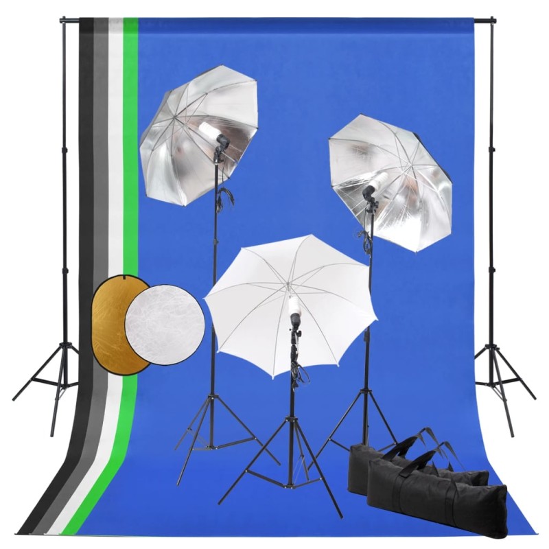 vidaXL Fotostudio-Set mit Leuchten, Schirmen, Hintergrund, Reflektor vidaXL Fotostudio-Set mit Leuchten, Schirmen, Hintergrund, Reflektor