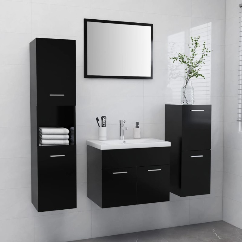 vidaXL Badmöbel-Set Schwarz Holzwerkstoff vidaXL Badmöbel-Set Schwarz Holzwerkstoff