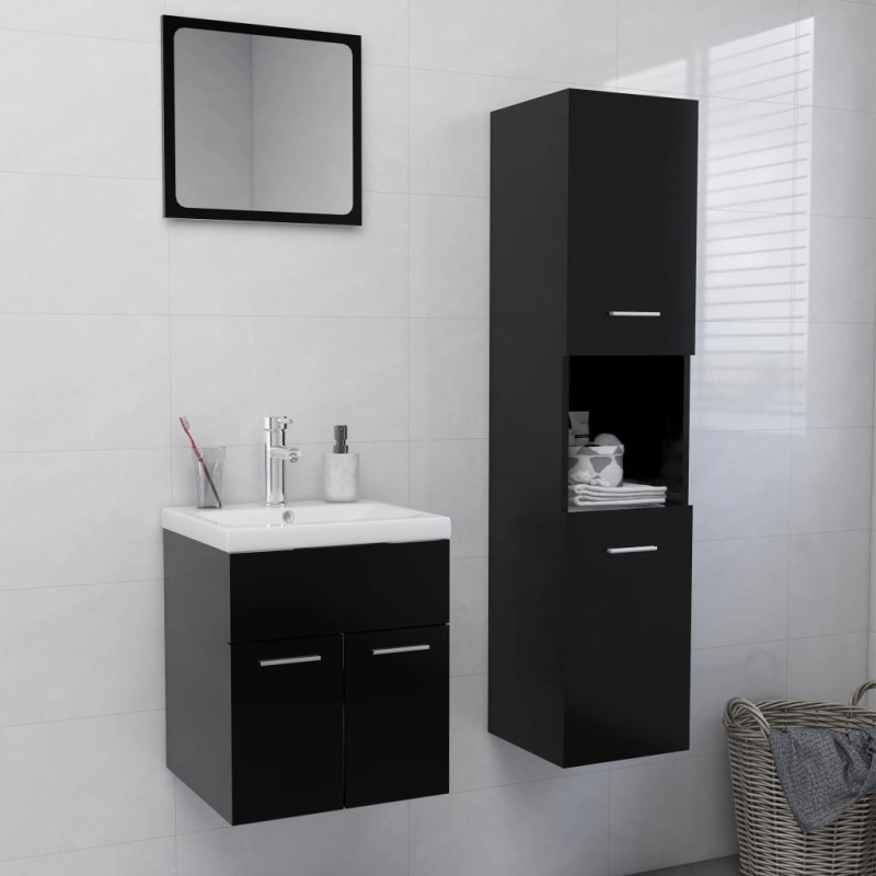 vidaXL Badmöbel-Set Schwarz Holzwerkstoff vidaXL Badmöbel-Set Schwarz Holzwerkstoff