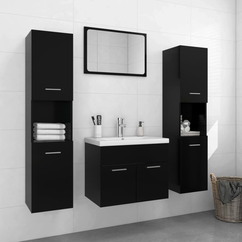 vidaXL Badmöbel-Set Schwarz Holzwerkstoff vidaXL Badmöbel-Set Schwarz Holzwerkstoff