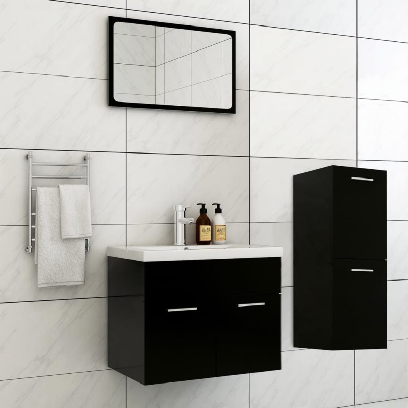 vidaXL Badmöbel-Set Schwarz Holzwerkstoff vidaXL Badmöbel-Set Schwarz Holzwerkstoff
