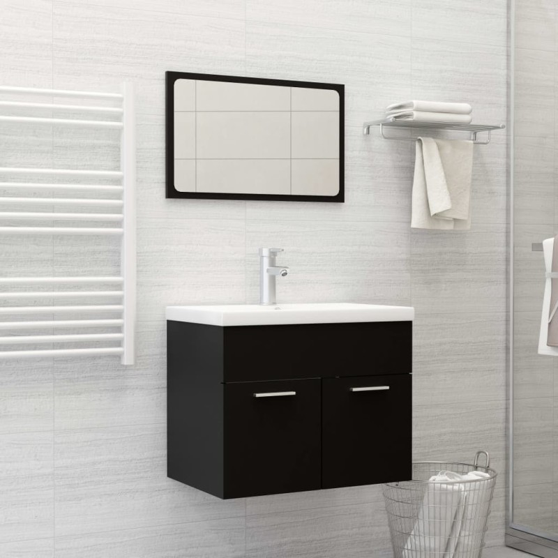 vidaXL Badmöbel-Set Schwarz Holzwerkstoff vidaXL Badmöbel-Set Schwarz Holzwerkstoff