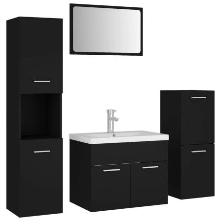 vidaXL Badmöbel-Set Schwarz Holzwerkstoff