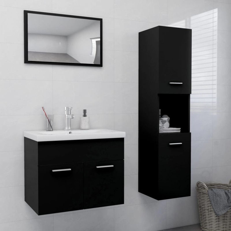vidaXL Badmöbel-Set Schwarz Holzwerkstoff vidaXL Badmöbel-Set Schwarz Holzwerkstoff