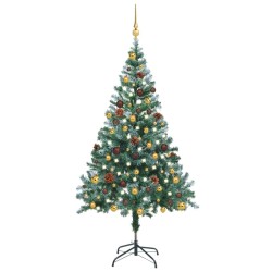 vidaXL Künstlicher Weihnachtsbaum mit Beleuchtung Kugeln Zapfen 150 cm