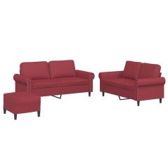 vidaXL 3-tlg. Sofagarnitur mit Kissen Weinrot Kunstleder