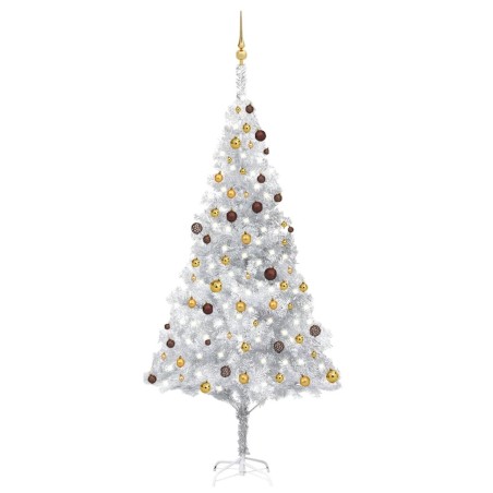 Künstlicher Weihnachtsbaum mit LEDs & Kugeln Silbern 240 cm PET