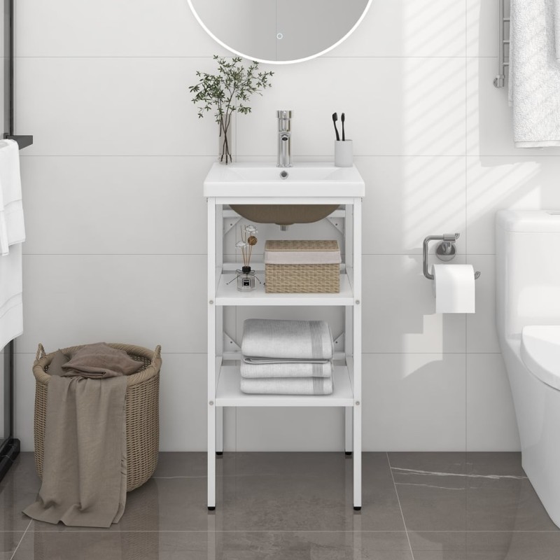 vidaXL Badezimmer-Waschtischgestell mit Waschbecken Weiß Eisen vidaXL Badezimmer-Waschtischgestell mit Waschbecken Weiß Eisen