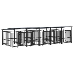 vidaXL Outdoor-Hundezwinger mit Dach Stahl 9,38 m²