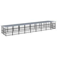 vidaXL Outdoor-Hundezwinger mit Dach Stahl 16,89 m²