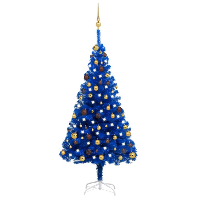 Künstlicher Weihnachtsbaum mit LEDs & Kugeln Blau 150 cm PVC Künstlicher Weihnachtsbaum mit LEDs & Kugeln Blau 150 cm PVC
