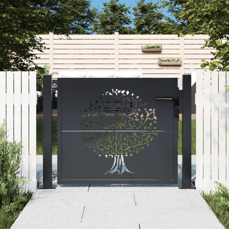 vidaXL Gartentor Anthrazit 105x105 cm Stahl Baum-Design vidaXL Gartentor Anthrazit 105x105 cm Stahl Baum-Design