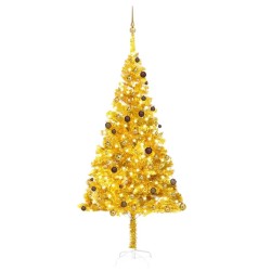 Künstlicher Weihnachtsbaum mit LEDs & Kugeln Golden 240 cm PET