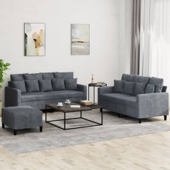 vidaXL 3-tlg. Sofagarnitur mit Kissen Dunkelgrau Samt