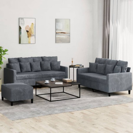 vidaXL 3-tlg. Sofagarnitur mit Kissen Dunkelgrau Samt
