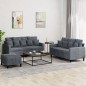 vidaXL 3-tlg. Sofagarnitur mit Kissen Dunkelgrau Samt vidaXL 3-tlg. Sofagarnitur mit Kissen Dunkelgrau Samt