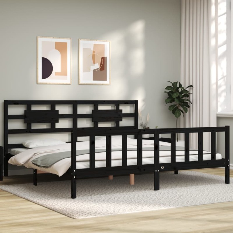 Massivholzbett mit Kopfteil Schwarz Massivholzbett mit Kopfteil Schwarz