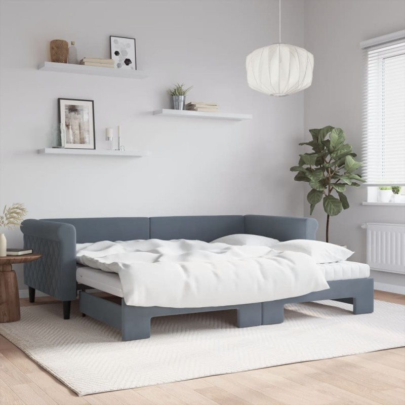 vidaXL Tagesbett Ausziehbar mit Matratzen Dunkelgrau 90x200 cm Samt vidaXL Tagesbett Ausziehbar mit Matratzen Dunkelgrau 90x200 cm Samt